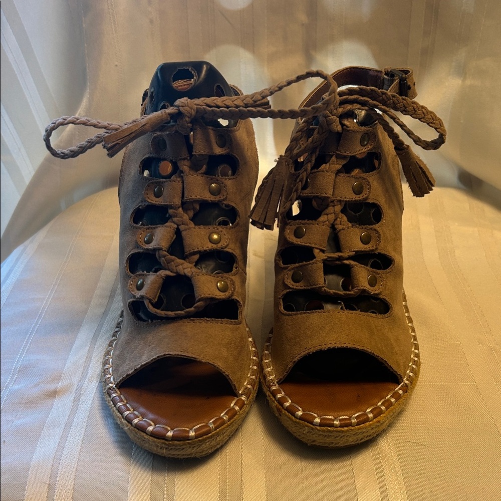 Tan/Brown Wedge Sandals - Picture 2 of 11